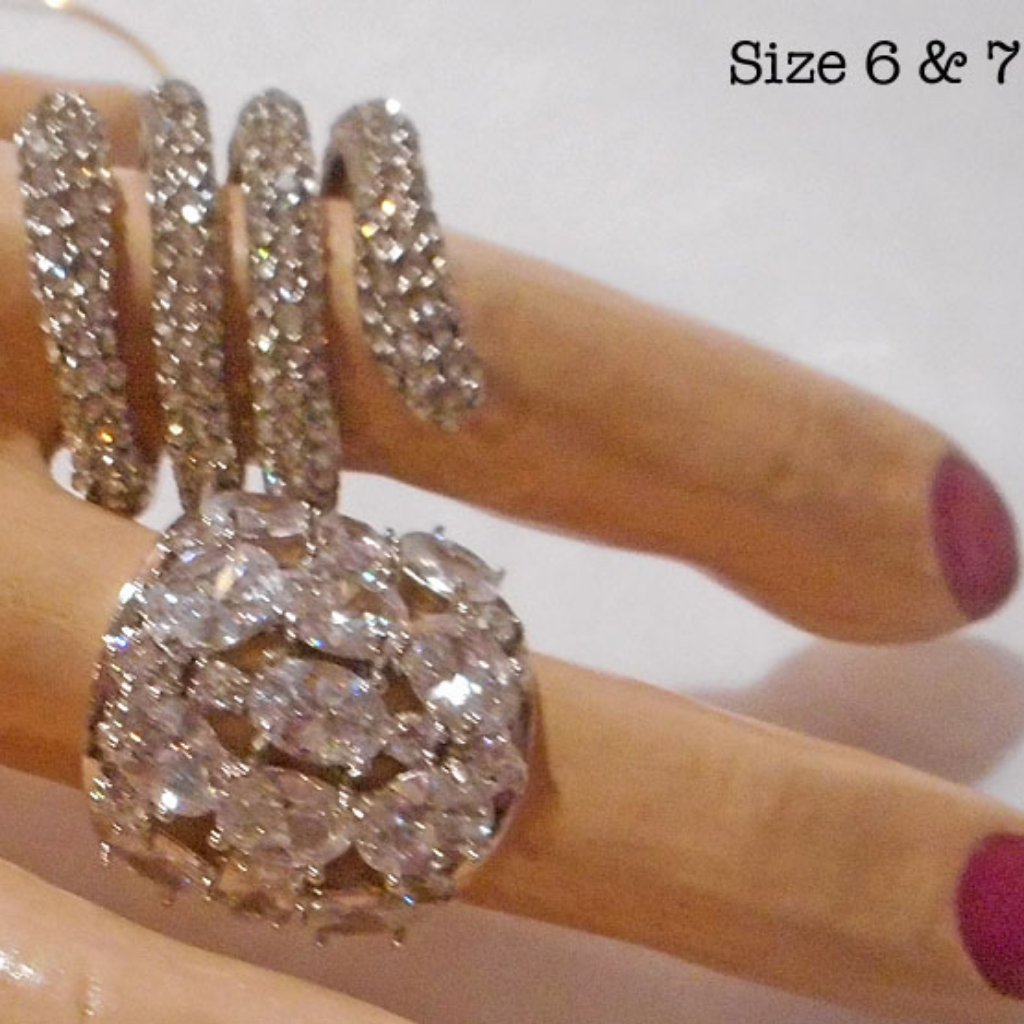 Set Of 2 Stainless & Crystal Cocktail Rings